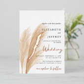 Blush Rustic Earthy Neutral Boho Pampas Wedding Folie Uitnodiging (Staand Voorkant)