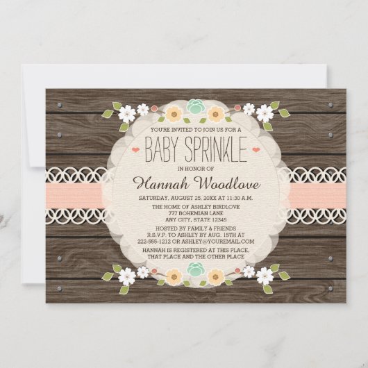 BLUSH RUSTIC FLORAL BOHO BABY SPRINKLE UITNODIGING (Voorkant)