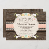 BLUSH RUSTIC FLORAL BOHO KOPPELT BABY SHOWER KAART (Voorkant / Achterkant)