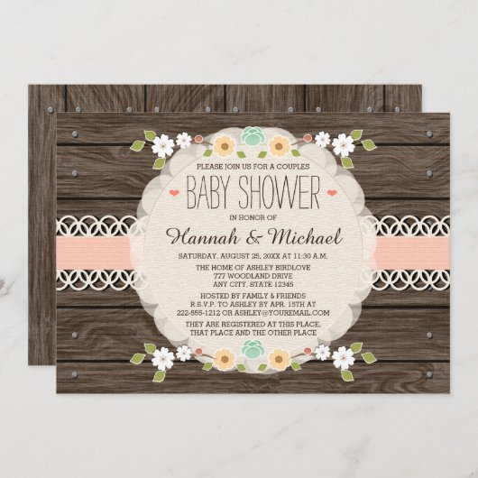 BLUSH RUSTIC FLORAL BOHO KOPPELT BABY SHOWER KAART (Voorkant / Achterkant)