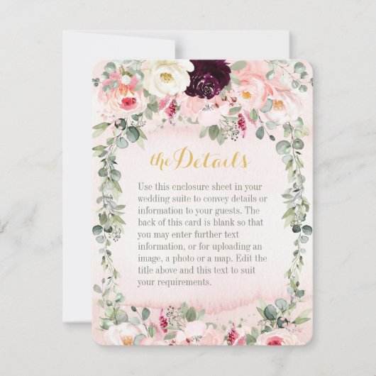 Blush Rustic Garden Wedding Details Kaart (Voorkant)