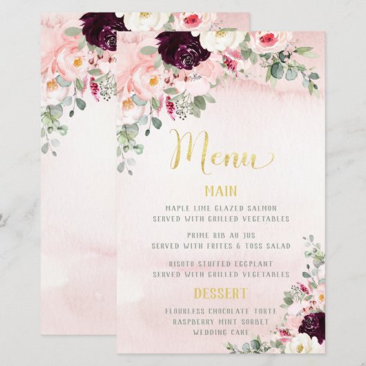Blush Rustic Garden Wedding Menu (Voorkant / Achterkant)