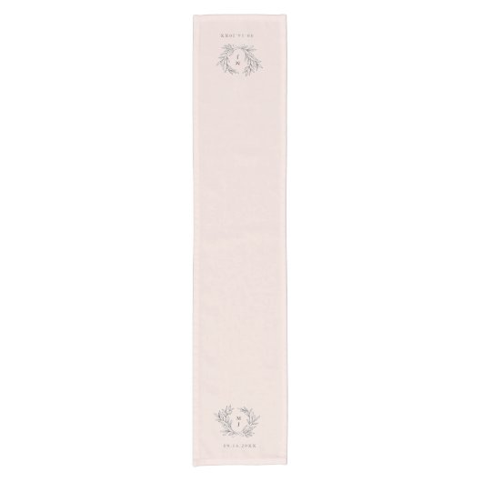 Blush Rustic Monogram Wreath ReceptionTable Runner Korte Tafelloper (Voorkant)