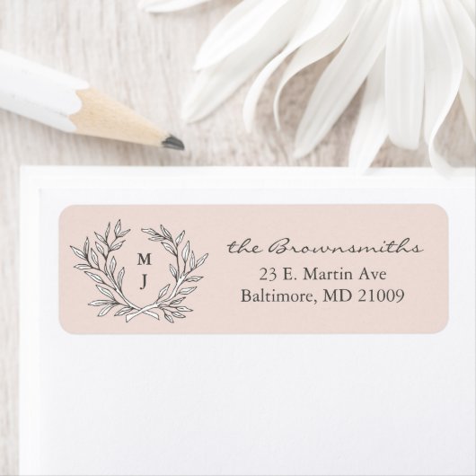 Blush Rustic Monogram Wreath Return Adres Label (Insitu)