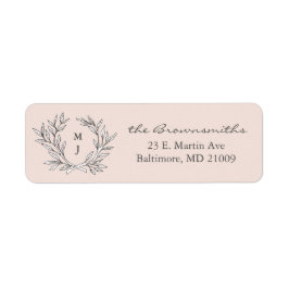 Blush Rustic Monogram Wreath Return Adres Label