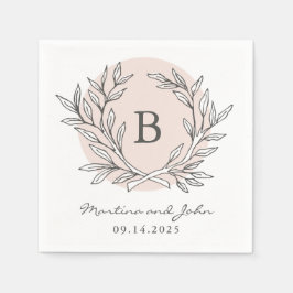 Blush Rustic Monogram Wreatpaper Cocktail Napkin Servetten