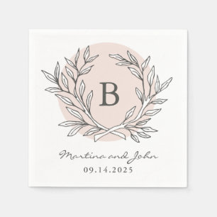 Blush Rustic Monogram Wreatpaper Cocktail Napkin Servetten
