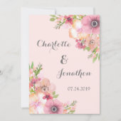 Blush Rustic Pink Flowers Wedding Invitations Kaart (Voorkant)