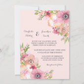 Blush Rustic Pink Flowers Wedding Invitations Kaart (Achterkant)