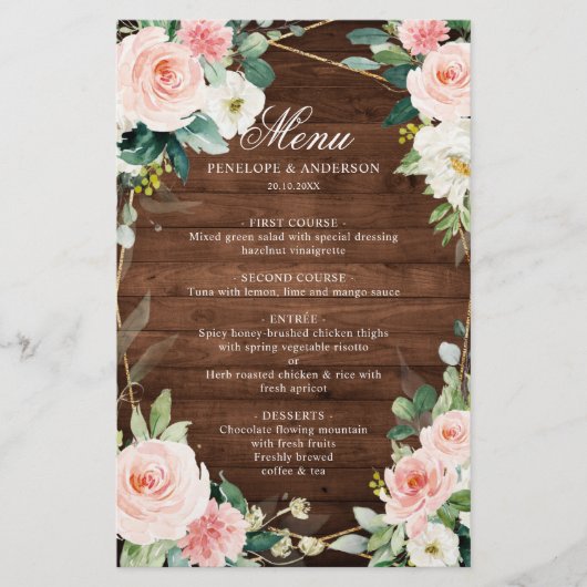 Blush Rustic Wood Botanical Wedding Menu (Voorkant)