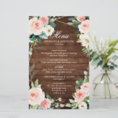 Blush Rustic Wood Botanical Wedding Menu (Staand voorkant)