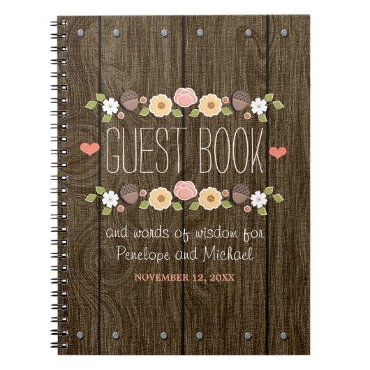 Blush Rustic Wood Fall Wedding Guest Book Notitieboek (Voorkant)