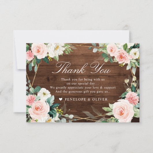 Blush Rustic Wood Floral Botanical Wedding Bedankkaart (Voorkant)