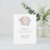 Blush rustieke Monogram krans bruiloft receptie Informatiekaartje (Staand voorkant)