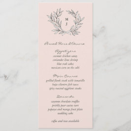 Blush rustieke Monogram krans bruiloft receptie Me Menu