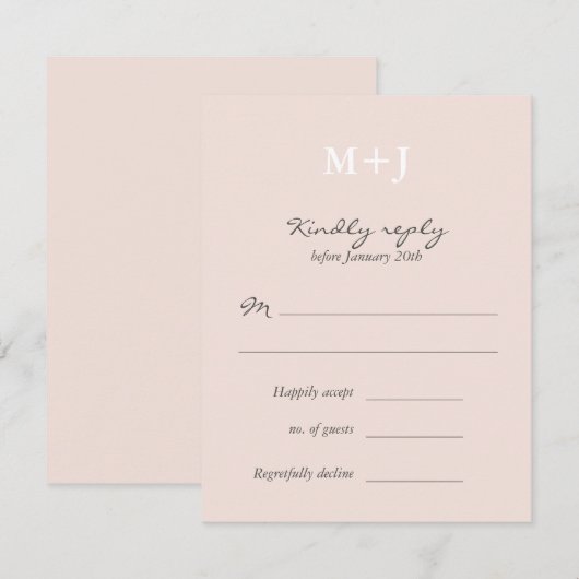 Blush rustieke Monogram krans bruiloft RSVP antwoo (Voorkant / Achterkant)