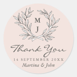 Blush rustieke Monogram krans dank u Ronde Sticker