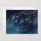 Blush rustige florale kalligrafie van de marine, b aankondigingskaart (Voorkant / Achterkant)