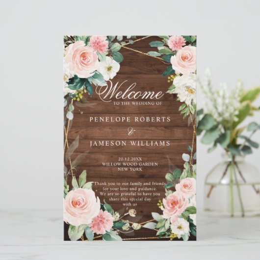 Blush Rustige houten geometrische botanische progr (Staand voorkant)