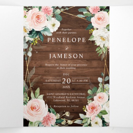 Blush Rustige houtflora Geometrische botanische Drieluik Programma (Binnenkant midden)