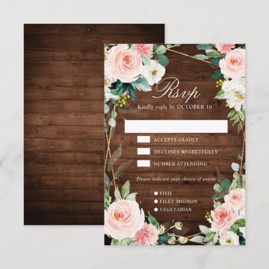 Blush Rustige houtflora Geometrische botanische RSVP Kaartje (Voorkant / Achterkant)