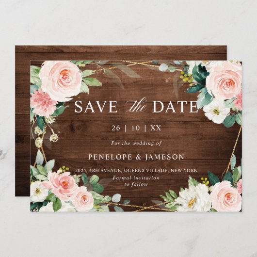 Blush Rustige houtflora Geometrische botanische Save The Date (Voorkant / Achterkant)