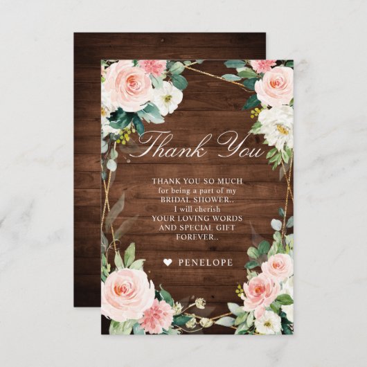 Blush Rustisch Vrijgezellenfeest Bedankkaart (Voorkant / Achterkant)