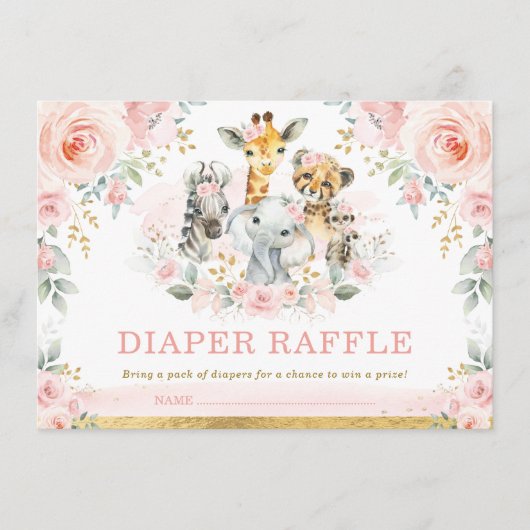 Blush Safari Oerwoud Baby Girl Shower Diaper Raffl Informatiekaartje (Voorkant)