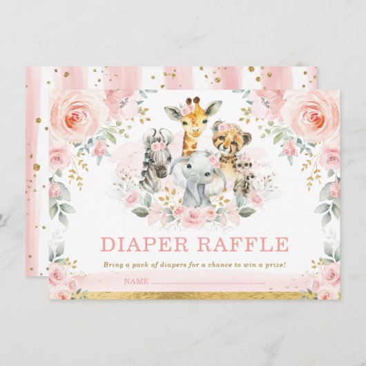 Blush Safari Oerwoud Baby Girl Shower Diaper Raffl Informatiekaartje (Voorkant / Achterkant)