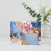 Blush & Saffier Marmer met Gouden Parels Briefkaart (Staand voorkant)