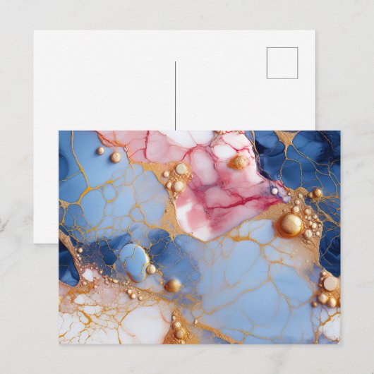 Blush & Saffier Marmer met Gouden Parels Briefkaart (Voorkant / Achterkant)