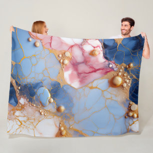Blush & Saffier Marmer met Gouden Parels Fleece Deken