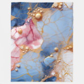 Blush & Saffier Marmer met Gouden Parels Fleece Deken (Voorkant)