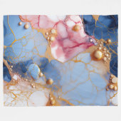 Blush & Saffier Marmer met Gouden Parels Fleece Deken (Voorkant (Horizontaal))