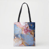 Blush & Saffier Marmer met Gouden Parels Tote Bag (Voorkant)