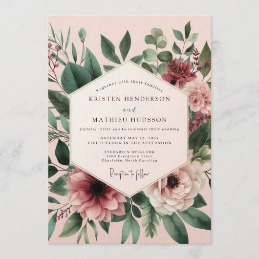 Blush Sage Anemone Wedding Kaart (Voorkant)