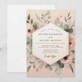 Blush Sage Aquarelle Flora Bruiloft Kaart (Voorkant / Achterkant)