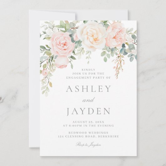 Blush & Sage Bloemen Verlovingsfeest Kaart (Voorkant)