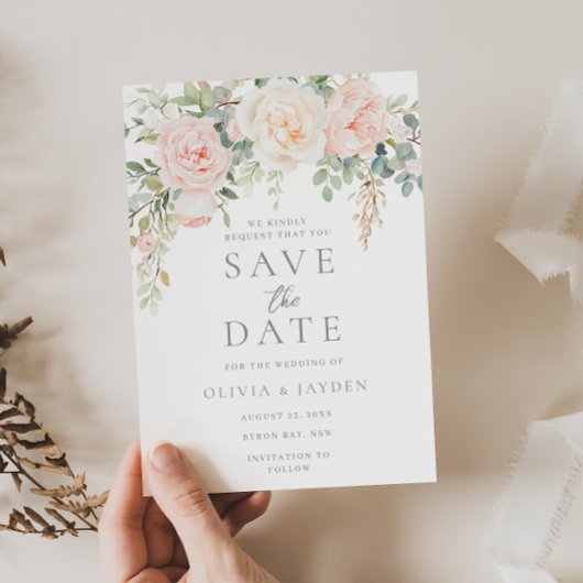 Blush & Sage Bloemige Mooie Bruiloft Save The Date