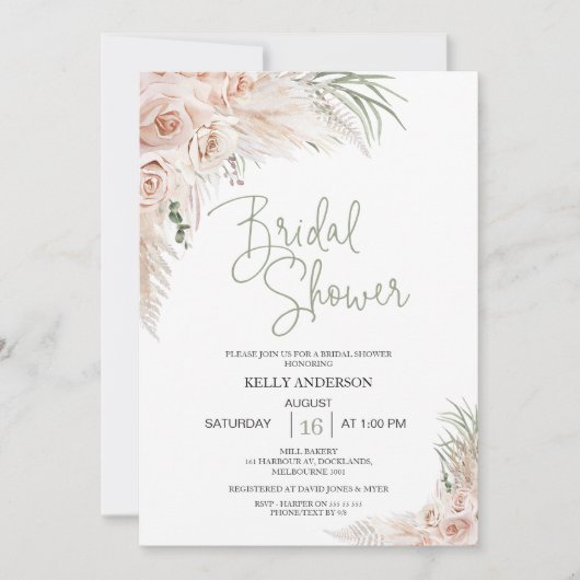 Blush Sage Boho Floral Bridal Shower Kaart (Voorkant)