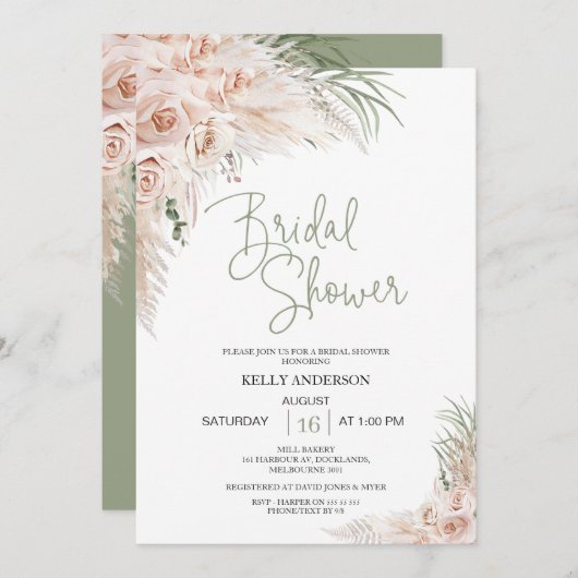 Blush Sage Boho Floral Bridal Shower Kaart (Voorkant / Achterkant)
