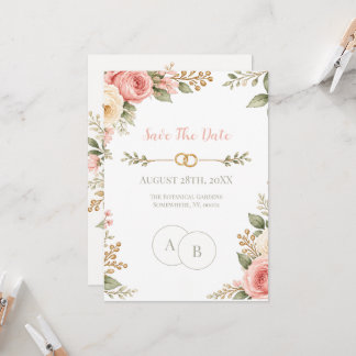 Blush Sage Champagne Bloemige Bewaar De Datum Kaart