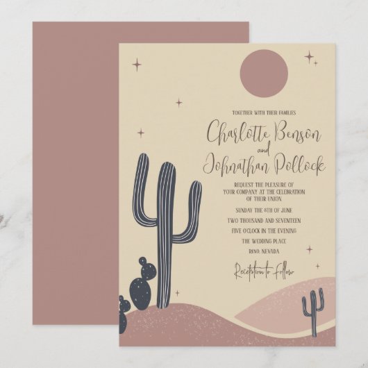 Blush & Sage Desert Saguaro Cactus Bruiloft Kaart (Voorkant / Achterkant)