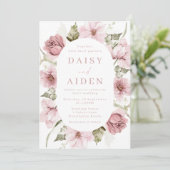 Blush & Sage Dusty Roos, Bloemen Lijst Bruiloft Kaart (Staand voorkant)