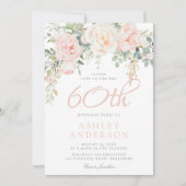 Blush & Sage Elegant Bloemen 60ste Verjaardagsfees Kaart (Voorkant)