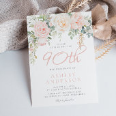 Blush & Sage Elegant Bloemen 90 Verjaardagsfeest Kaart