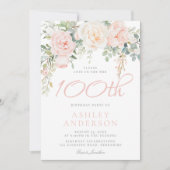 Blush & Sage Elegante Bloemen 100ste Verjaardagsfe Kaart (Voorkant)