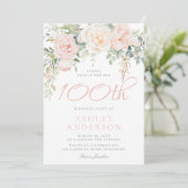 Blush & Sage Elegante Bloemen 100ste Verjaardagsfe Kaart (Staand voorkant)