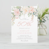 Blush & Sage Elegante Bloemen 50ste Verjaardagsfee Kaart (Staand voorkant)