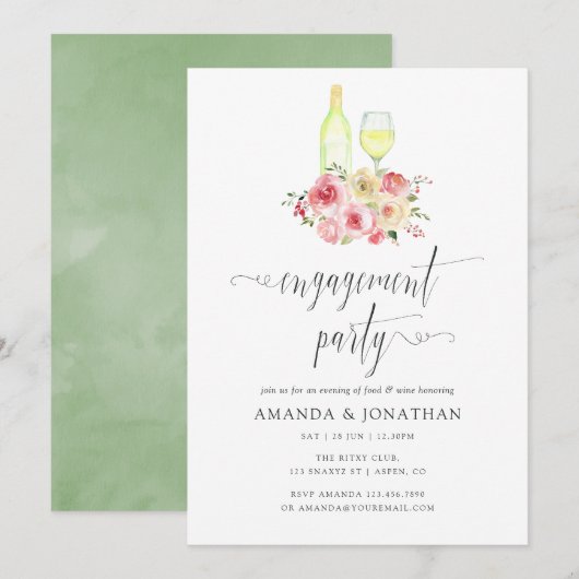 Blush & Sage Floral Engagement Party - Wijntest Kaart (Voorkant / Achterkant)